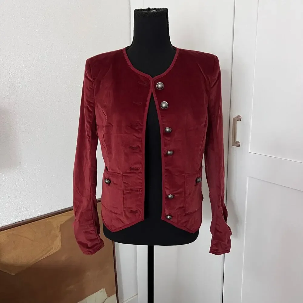 Free People We the Free Becky Stretch Velvet Jacket in Garnet Grotto - xs
